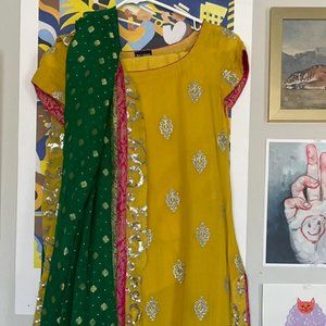 Mehndi Bridal Wear, Handmade in Pakistan, Small, Yellow, Pink, Green